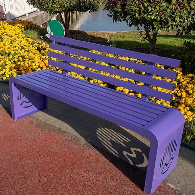Outdoor Metal Garden Bench Galvanized Steel,Heavy-Duty Patio Benches Weatherproof with Backrest,Slatted Chair Laser engraving,1100lbs Load-Bearing,for Park Yard Deck(A,120*40*80cm/47.2*15.7*31.5in)