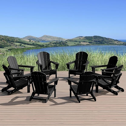 WestinTrends Malibu Malibu Outdoor Folding Poly Adirondack Chair (Set of 8), Black