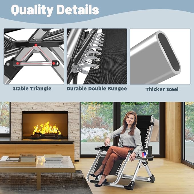 Slsy Zero Gravity Chair, Reclining Lounge Chair with Removable Cushion & Tray for Indoor and Outdoor - Photo 7