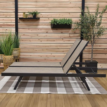 Vivere Set of 2 Aluminum Outdoor Chaise Lounge Chairs, Urban Sun Adjustable Reclining Patio Loungers, Lay Flat Tanning Chairs with Sling Seat, Granite