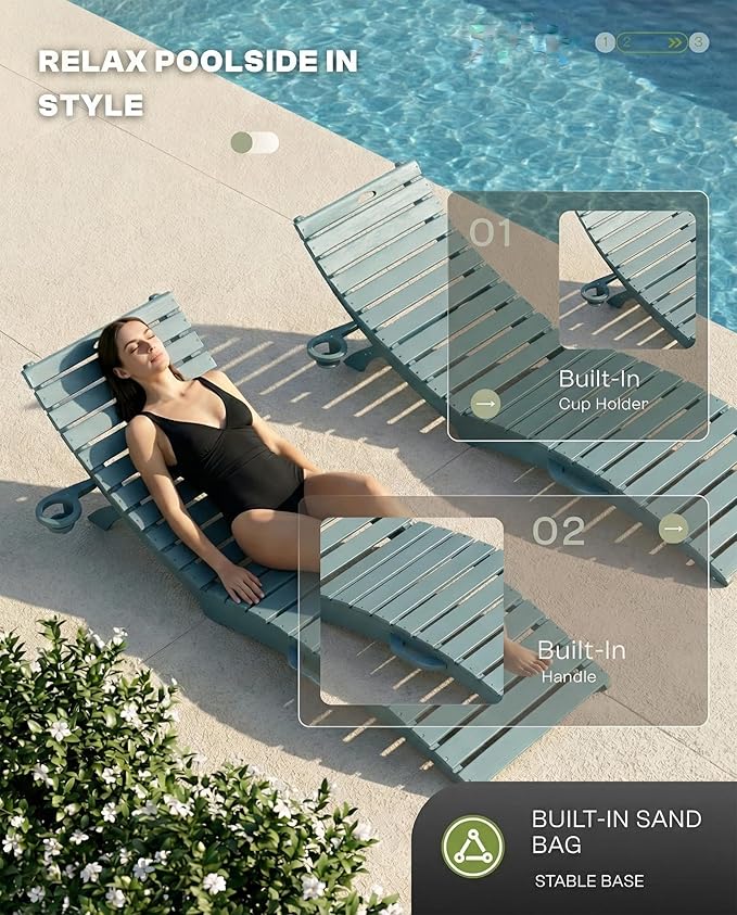 Pre-Assembled Folding in-Pool Lounge Chair, HDPE Outdoor Chaise Lounge with Cup Holder, Pool Lounge Chair for Poolside - Photo 3