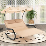 Tangkula 2 Person Lounge Chair with Adjustable Canopy, Outdoor Chaise Lounge with 2 Detachable Pillows and Wheels - Photo 2
