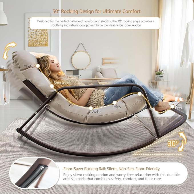 NICESOUL Papasan Rocking Chair with Footrest, Outdoor Rocking Chair with Cushion, Oversized Patio Rocker, Recliner-Style Comfort, Heavy Duty Steel Frame, Indoor Balcony Backyard, Beige