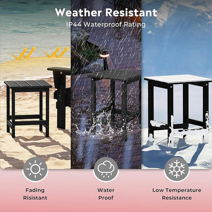 Costaelm Lakeview Outdoor Patio HDPE Adirondack Chair with Cup Holder and Table Set, Black