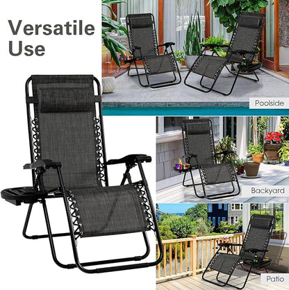 Goplus Zero Gravity Lounge Chairs, 160°Adjustable Folding Recliner w/Pillow and Cup Holder, 350LBS Comfy Outdoor Lounge Chairs for Patio, Lawn, Yard & Camp(Set of 2, Gray)