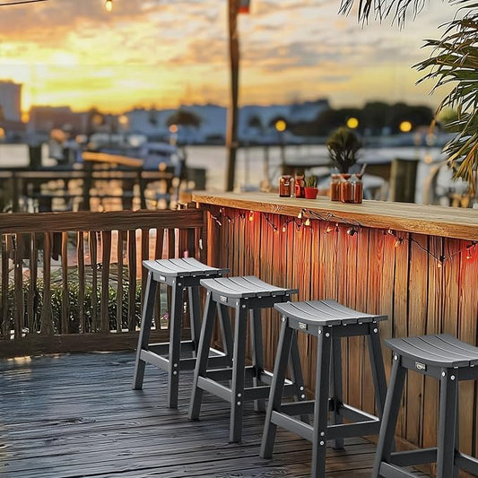 Bonnlo 24" Outdoor Bar Stools Set of 2, Heavy-Duty HDPE Plastic Adirondack Bar Height Chairs with Footrest, All-Weather Patio Stools for Deck, Poolside, Kitchen Island (2-Piece 24 Inch)