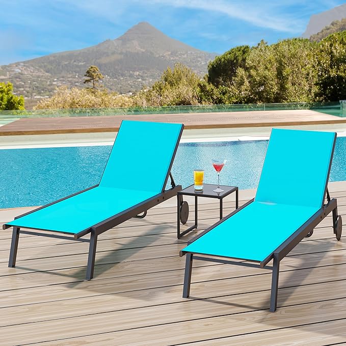 YITAHOME Outdoor Chaise Lounge Chairs Set of 3, Pool Loungers with Side Table, 5-Position Adjustable Backrest - Photo 4