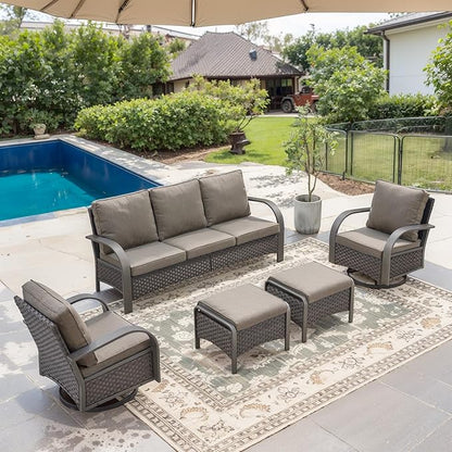 Outdoor Swivel Rocker Patio Chairs Set of 2, Heavy Duty Swivel Rocking Patio Chairs with Wide Metal Armrests, 2 Pieces Patio Furniture Wicker Glider Chairs Set with Removble Cushions for Porch Sunroom