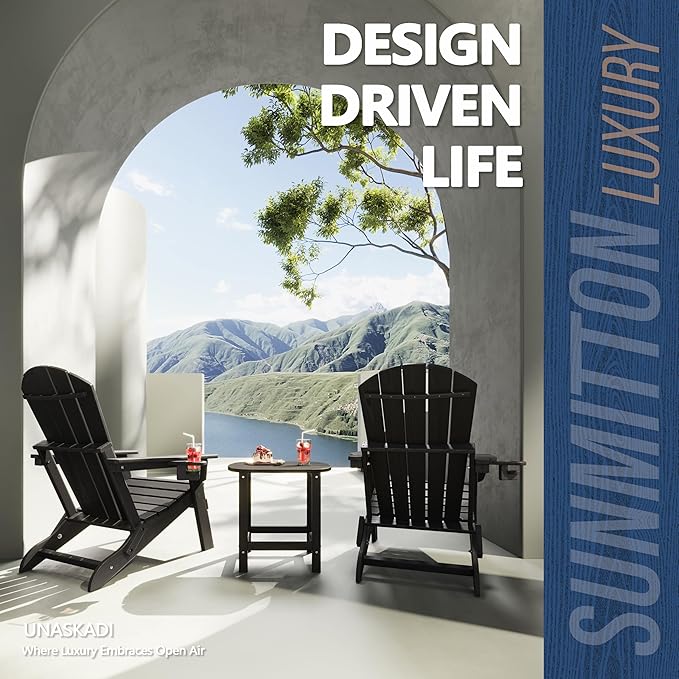 Folding Adirondack Chair Set of 2 with Cup Holders & Ottomans, HDPE All Weather Resistant Plastic Outdoor Patio Chairs - Photo 5