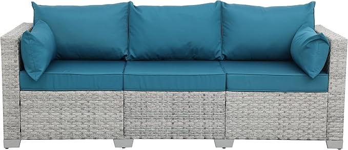 WAROOM Outdoor Couch 3 Seater Wicker Patio Sofa Grey Rattan Balcony Furniture Deep Seat Porch Seating - Photo 7