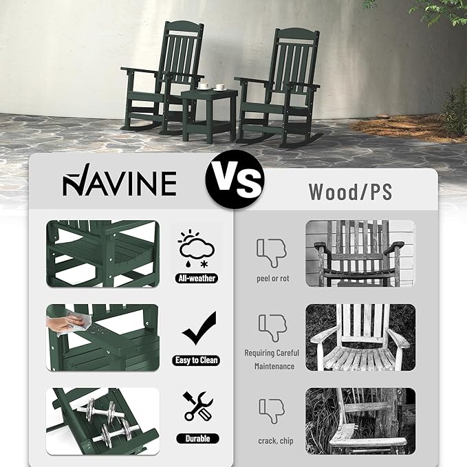 Outdoor Rocking Chairs Set of 8, Oversized High Back Patio Rocking Chairs, All Weather Porch Rocking Chairs for Outside. Dark Green