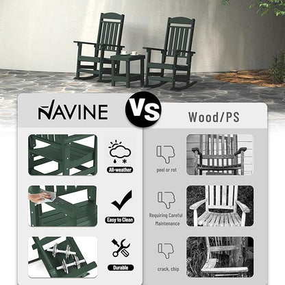 Outdoor Rocking Chairs Set of 8, Oversized High Back Patio Rocking Chairs, All Weather Porch Rocking Chairs for Outside. Dark Green