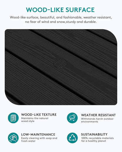 SERWALL Outdoor Coffee Table, HDPE Patio Coffee Table for Outside, Rectangle, Black