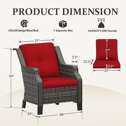 Patio Wicker Chairs Set of 2, Outdoor PE Conversation Bistro Chair Set with Cushions for Garden, Backyard, Balcony and Deck