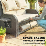 Outsunny Patio Rattan Daybed, Wicker Outdoor Daybed with Storage Ottoman, Loveseat Sofa with Adjustable Backrest - Photo 8