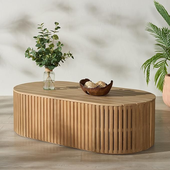 SAFAVIEH Couture Outdoor Patio Furniture Collection - Arielle Solid Wood Oval Coffee Table, Fully Assembled (CPT5001)