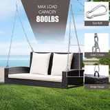 Tangkula 2-Person Wicker Porch Swing, Patiojoy Outdoor Rattan Hanging Swing Bench W/ 2 Back Cushions & 1 Seat Cushion - Photo 7