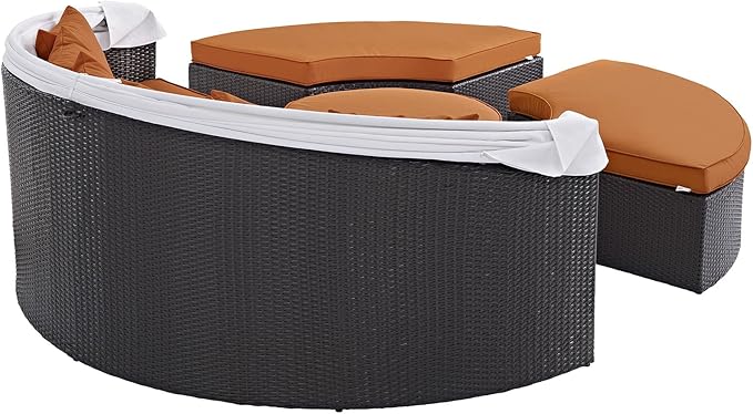 Modway Convene Wicker Rattan Outdoor Patio Retractable Canopy Round Poolside Sectional Sofa Daybed with Cushions in - Photo 6