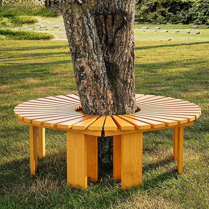 Wooden wrap Around Tree Bench Weatherproof，Semi Circle Garden Bench，Curved Outdoor Bench，for Garden, Park，Patio ，Outside，Plant(Wood,Circle)