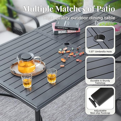 Outdoor Patio Dining Table for 6, 67" x 38" Rectangular Metal Patio Dining Table with Umbrella Hole for Garden, Backyard and Porch
