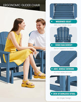 SERWALL Outdoor Glider Chair Set of 4, HDPE Wood-Like Patio Glider Rocker All-Weather Porch Glider for Outside, Blue - Photo 6