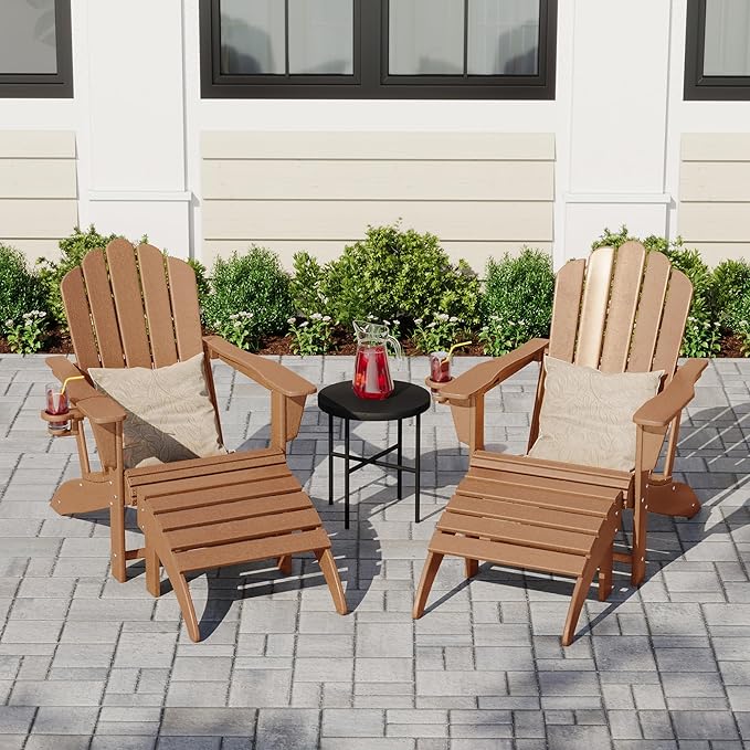 Costaelm Adirondack Chair Footrest Foldable Ottoman, Folding Ottoman Outdoor Foot Rest for Patio Waterproof, Adirondack Ottoman Outdoor, Teak