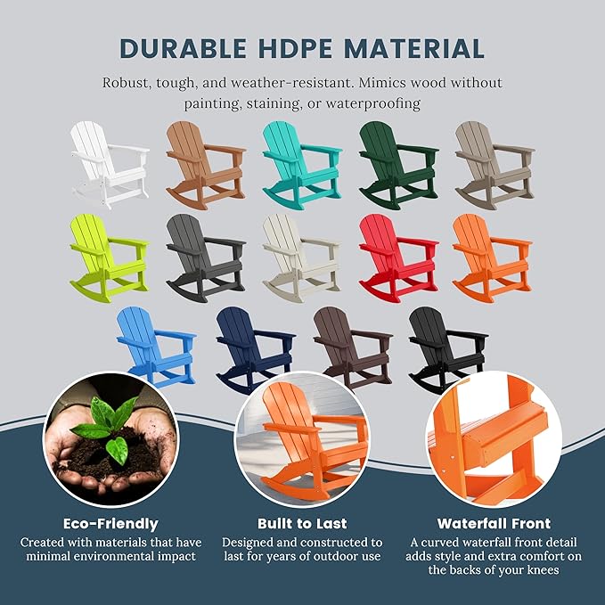 WO WESTIN OUTDOOR HDPE Laguna Outdoor Rocking Poly Adirondack Chair, Orange