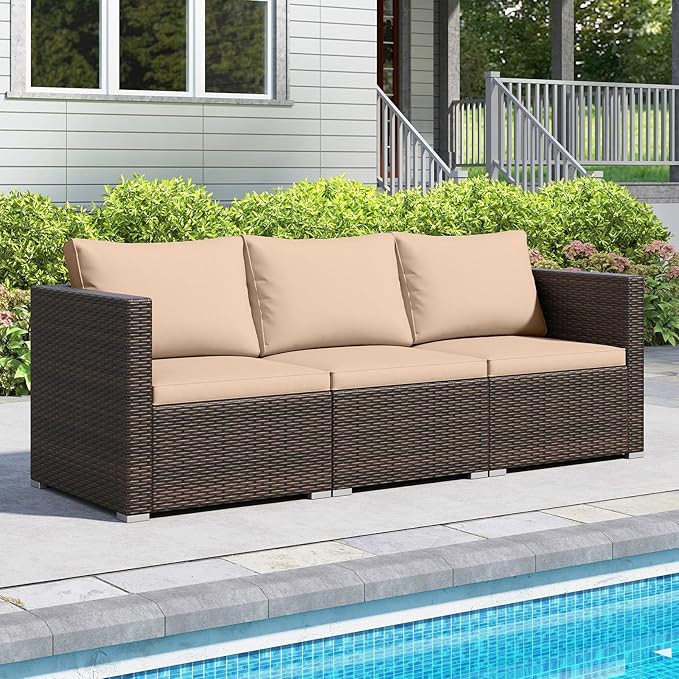 Tangkula 3 Seat Outdoor Wicker Sofa Set, Modular PE Rattan Patio Cushioned Sectional Couch Set - Photo 5