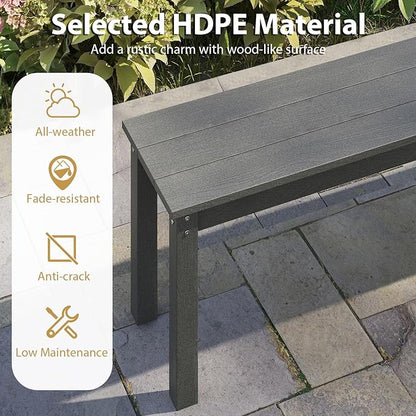 Giantex 55" HDPE Outdoor Bench, 2-3 People Weatherproof Backless Patio Garden Bench with 750 Lbs Capacity, Fade Resistant Outside Seating Furniture, Loveseat for Porch, Yard, Park (2,Grey)