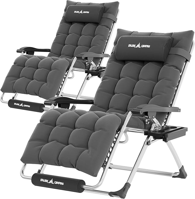 UDPATIO Oversized Zero Gravity Chair Set of 2, 29In XL Patio Reclining Chair with Cushion, Outdoor Folding Recliner - Photo 1