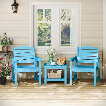 Patio Chairs Set of 2, Weatherproof HIPS Outdoor Dining Chair with Ergonomics Wide Seat, 400lbs Capacity Outdoor Chairs for Garden, Porch, Lawn & Backyard, Lake Blue