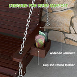 Real Relax Front Porch Swing, Wooden 2-Seater Outdoor Hanging Patio Swing Chair with Cup Holders - Photo 4