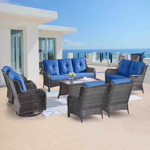 Belord Outdoor Furniture Wicker Conversation Sets - 7 Piece Patio Rattan Furniture Sets with Swivel Rocker Chairs - Photo 1