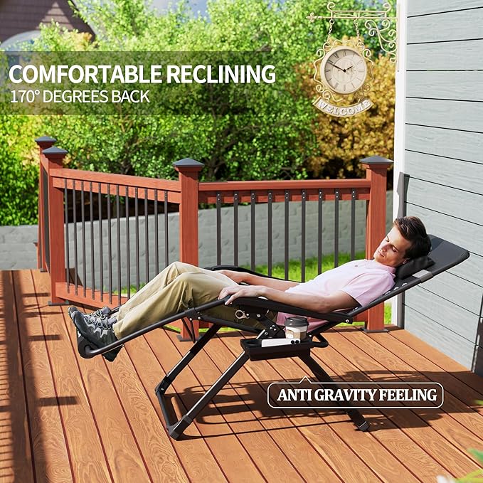UDPATIO Oversized Zero Gravity Chair Set of 2, 29In XL Patio Reclining Chair with Cushion, Outdoor Folding Recliner - Photo 6