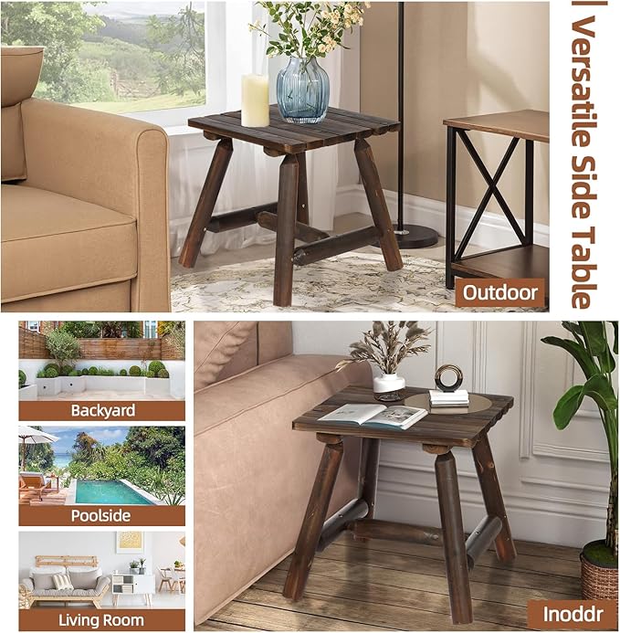 HOMEDIARY 3-Piece Outdoor Wood Rocking Bistro Set, Adirondack Rocker Chair Set with 2 Rockers and A Coffee Table, Patio Wooden Conversation Set for Garden, High Fanned Back & Slatted Seat, Carbonized