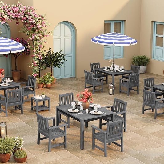 Stoog Outdoor Chairs Set of 2, All-Weather HIPS Patio Dining Chairs with Curved Backrest, 400 lbs Support Garden Chairs, Grey