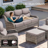 3PCS Patio Furniture Sofa Set with 6" Thick Cushions, High Back Wicker Sectional Outdoor Sofa with Ottomans - Photo 5