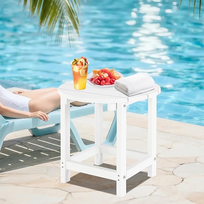 LZRS Round Adirondack Patio Side Table End Table, Outdoor Side Tables for Patio, Backyard, Pool, Indoor Companion - Photo 2