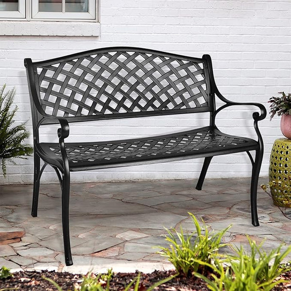Outdoor Patio Garden Bench All-Weather Cast Aluminum Loveseats Park Yard Furniture Porch Chair for Patio Park Path Yard - Photo 1