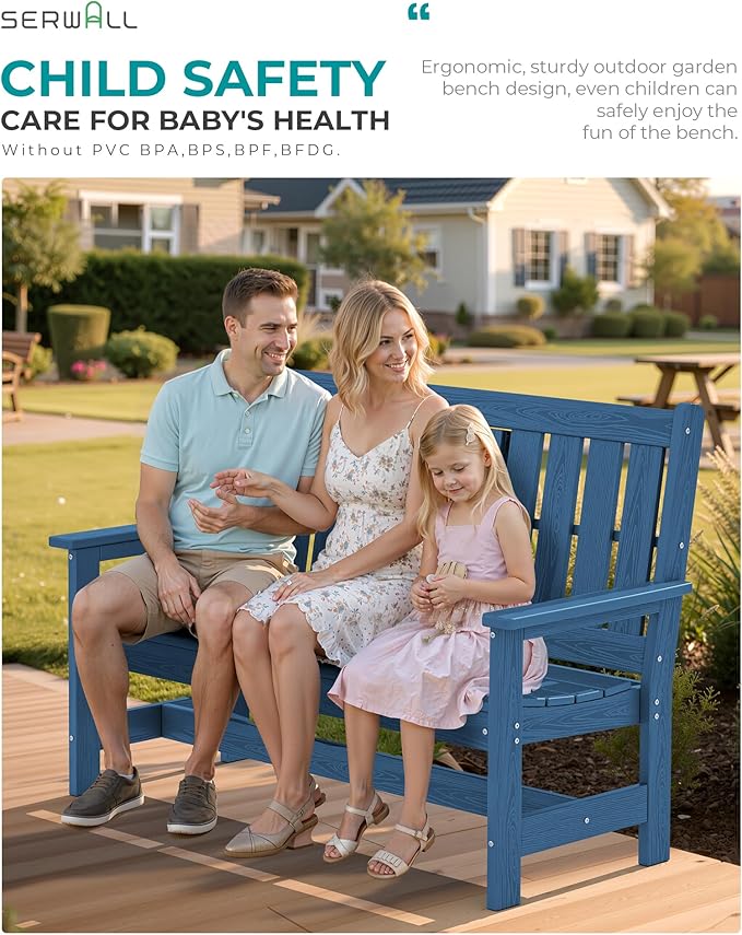 SERWALL Outdoor Bench with Cup Holder, 58" HDPE Garden Park Bench Suitable for 3 Person - Photo 4