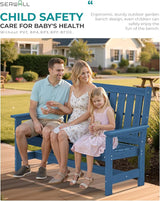 SERWALL Outdoor Bench with Cup Holder, 58" HDPE Garden Park Bench Suitable for 3 Person - Photo 4