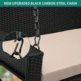 YITAHOME Wicker Hanging Porch Swing Chair 2-Seats Outdoor Black Rattan Patio Swing Lounge w/ 2 Back Cushions Capacity - Photo 3