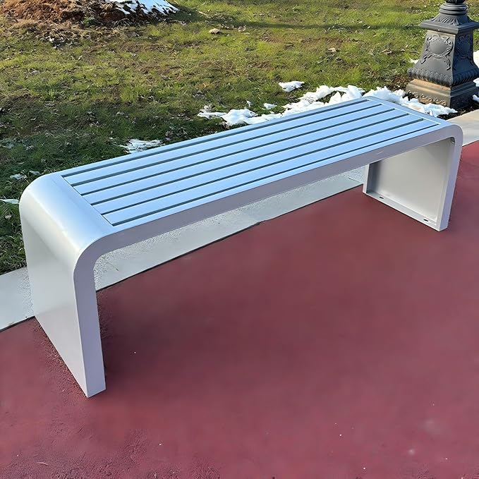 Metal Garden Bench, 100/120/150/180 Cm Outdoor Benches Weatherproof 2-5 Person, Patio Benches for Outdoors Cast Iron Metal Frame, Patio Lawn Porch Bench Seat Backless(White,100 cm/39.37 in)