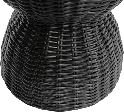Christopher Knight Home Denhill 15.25" Outdoor Side Table, Round Patio End Table with Wood Top and Wicker Base, Small Outdoor Coffee Table for Balcony Garden, Accent Garden Stool, Black+Natural