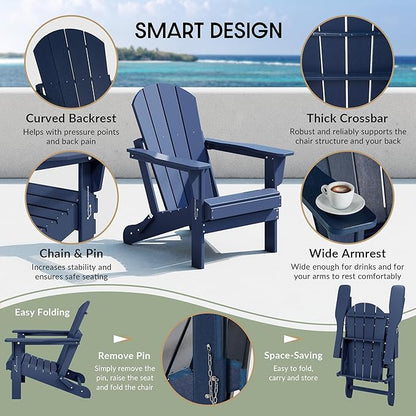 WestinTrends Malibu 4-Piece Set Outdoor Folding Poly Adirondack Chair, Navy Blue