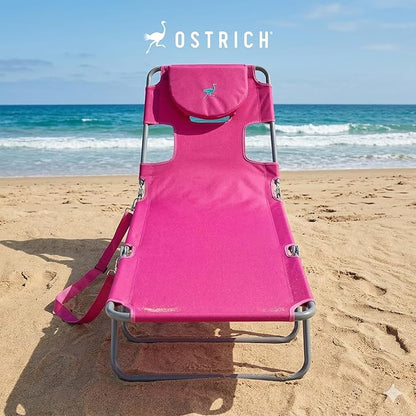 Ostrich the Original Chaise 72 x 22 Inch Lounge Portable Reclining Lounger, Outdoor Patio, Beach, Lawn, Camping, or Pool Tanning Chair, Pink