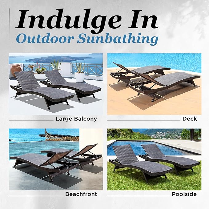 IDZO Katalina Chaise Lounge Set of 2-500lbs Support, UV Wicker, Ergonomic Wave Design, Reclining Backrest - Photo 6