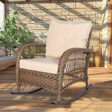 Outdoor Wicker Rocking Chair with Thickened Cushions, All-Weather Rattan Patio Rocking Chairs - Photo 7