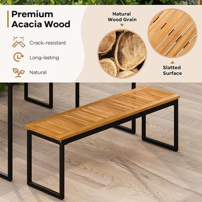 Tangkula Patio Dining Bench, 2-3-person Backless Bench with Slatted Seat & Metal Legs, Indoor Outdoor Bench for Entryway, Front Porch, Garden, Poolside, Farmhouse Kitchen Dining Seat