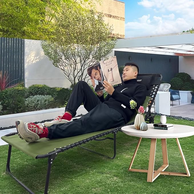 Folding Lounge Chair Outdoor with Insulated Cooler Bag Portable for Outside Patio Chaise Lounge Chair 5-Position with - Photo 2